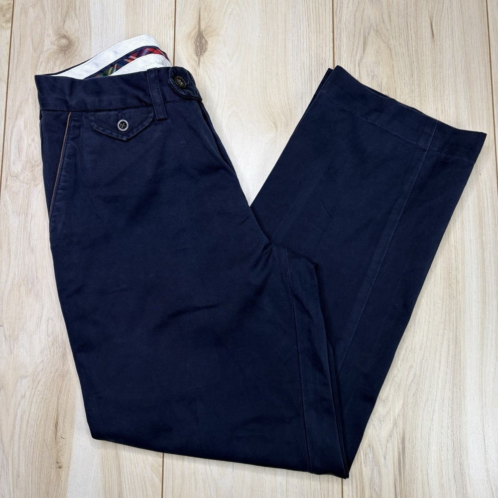 VTG Polo By Ralph Lauren Leather Trim  5 Pocket Chino Pants Mens 30x32 Navy Blue
